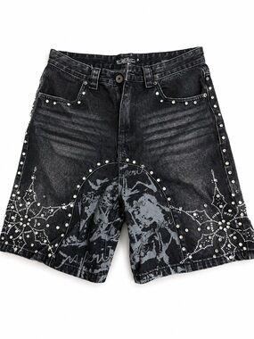 Patagonia Black Washed Denim Shorts with Stud Embellishments